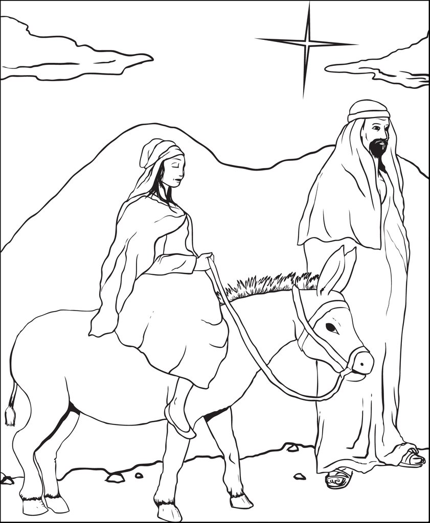 841x1024 Free Printable Mary And Joseph Christmas Coloring Page For Kids