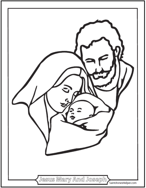590x762 Joseph, Mary, And Jesus Coloring Page