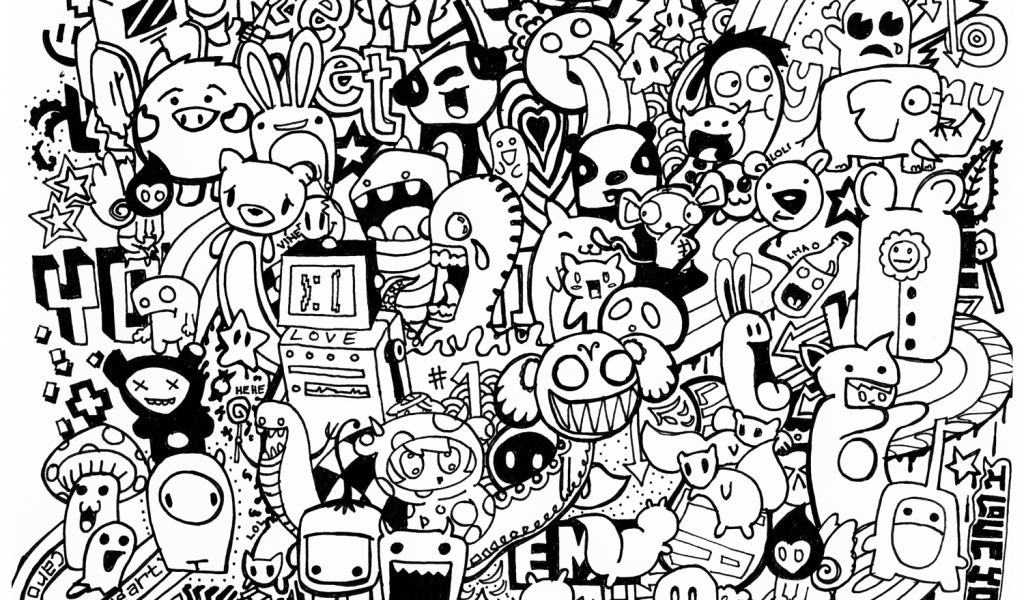 1024x600 Printable Doodle Art Doodle Mash Up Coloring Page Free Printable