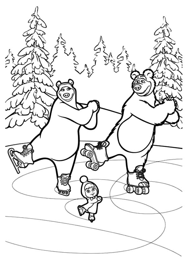 600x850 Masha And The Bear Ice Skating With Bear And His Girlfriend