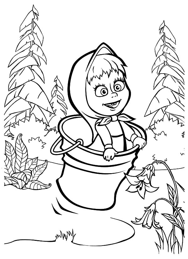 600x827 Masha And The Bear Jumping On Bucket Coloring Pages Color Luna