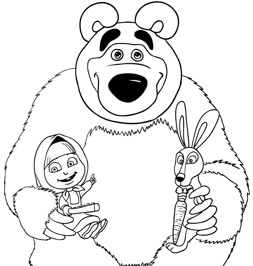 811x850 Masha, Bear And Rabbit Coloring Page Printable