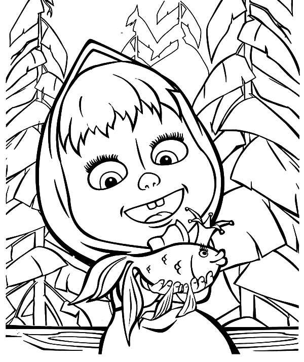 600x714 Masha And Bear Coloring Pages Magic Fish