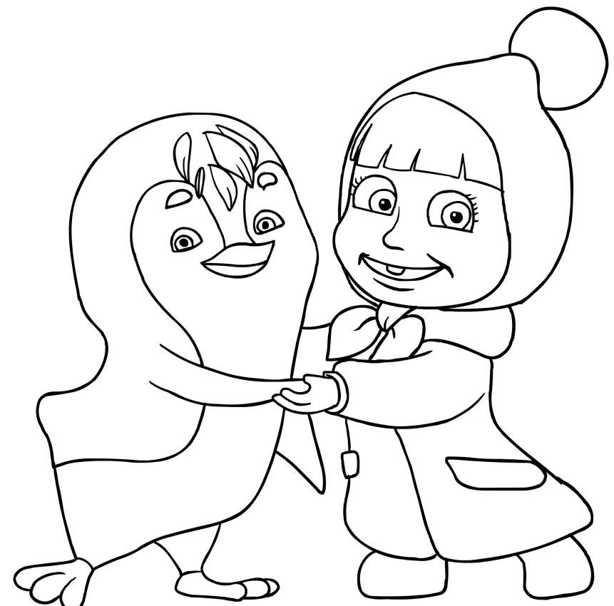 861x850 Masha And Penguin Coloring Page Printable