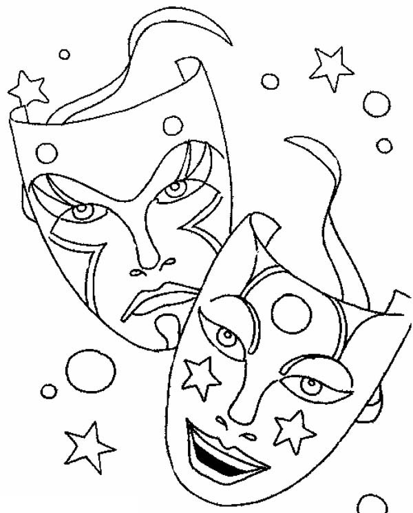 600x744 Comedy Tragedy Mask As Mardi Gras Symbol Coloring Page