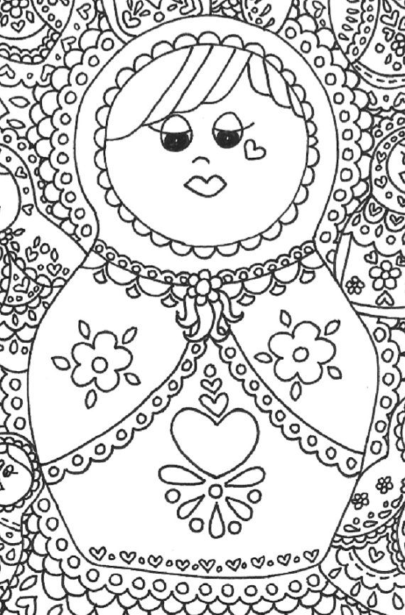 570x865 Matryoshka Coloring Page Adult Coloring Coloring By Marblesandjam
