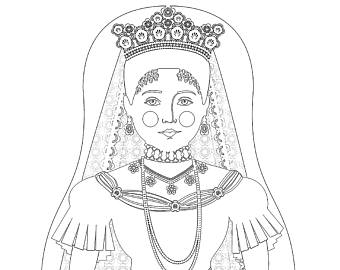 340x270 Mexican China Poblana Matryoshka Coloring Sheet Printable File