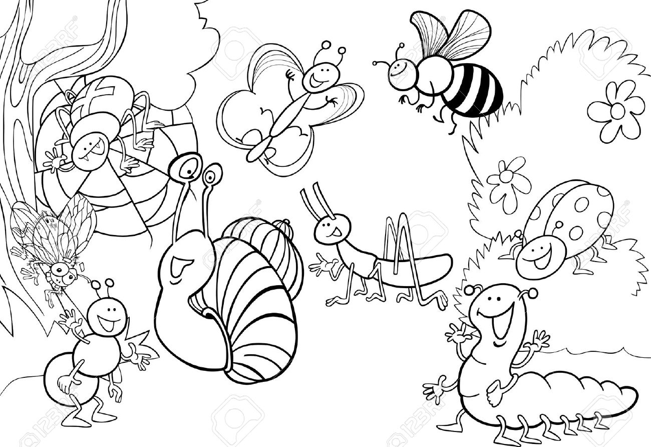 1300x892 Insects Coloring Pages Cartoon Illustration Of Funny Insects