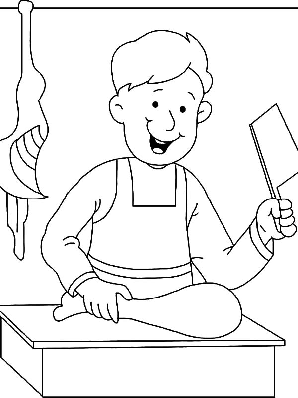 600x800 Butcher Cutting Meat On Jobs Coloring Pages Batch Coloring