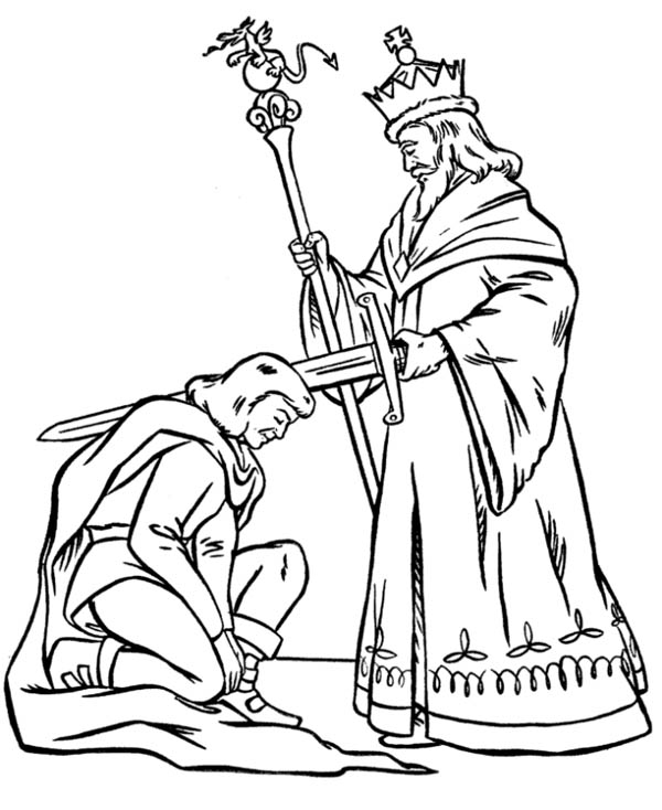 600x734 Middle Ages Coloring Pages King Blessing Knight Before War
