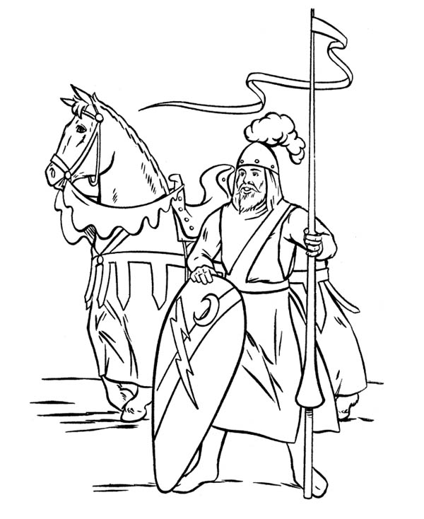 600x734 Middle Ages Coloring Pages Knight Guarding The Border In Middle