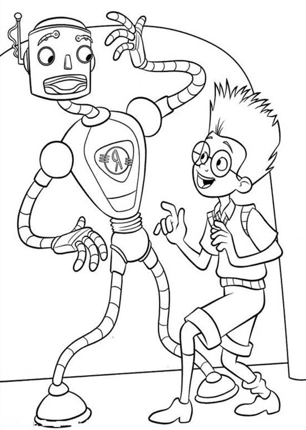 600x843 Carl The Robot Talking To Lewis In Meet The Robinsons Coloring