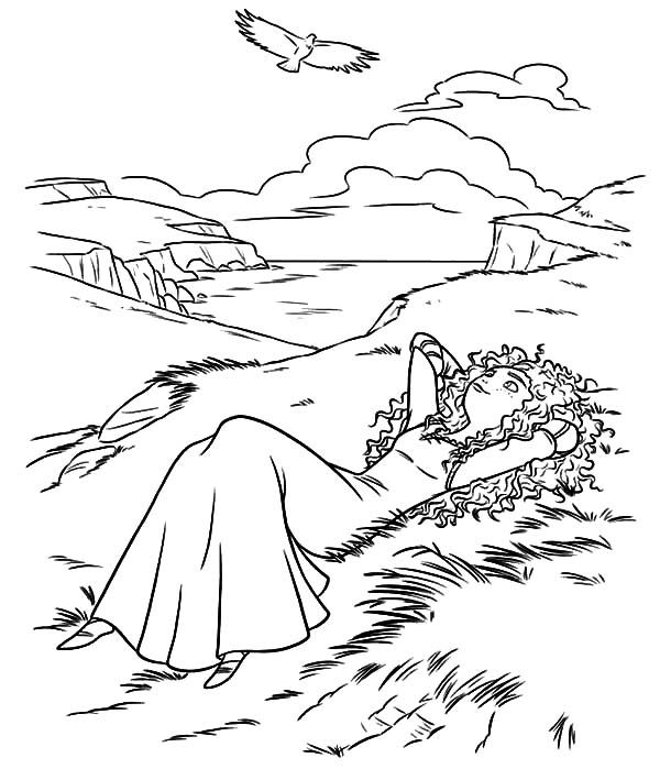 600x709 Brave Movie Merida Laying On The Meadow Coloring Pages In Meadow