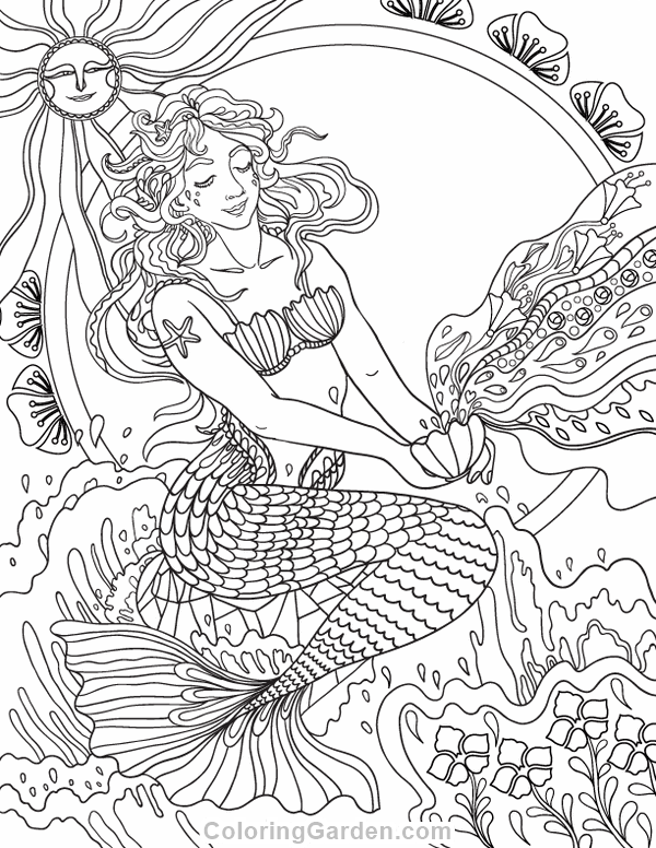 600x776 Free Printable Art Nouveau Mermaid Adult Coloring Page. Download