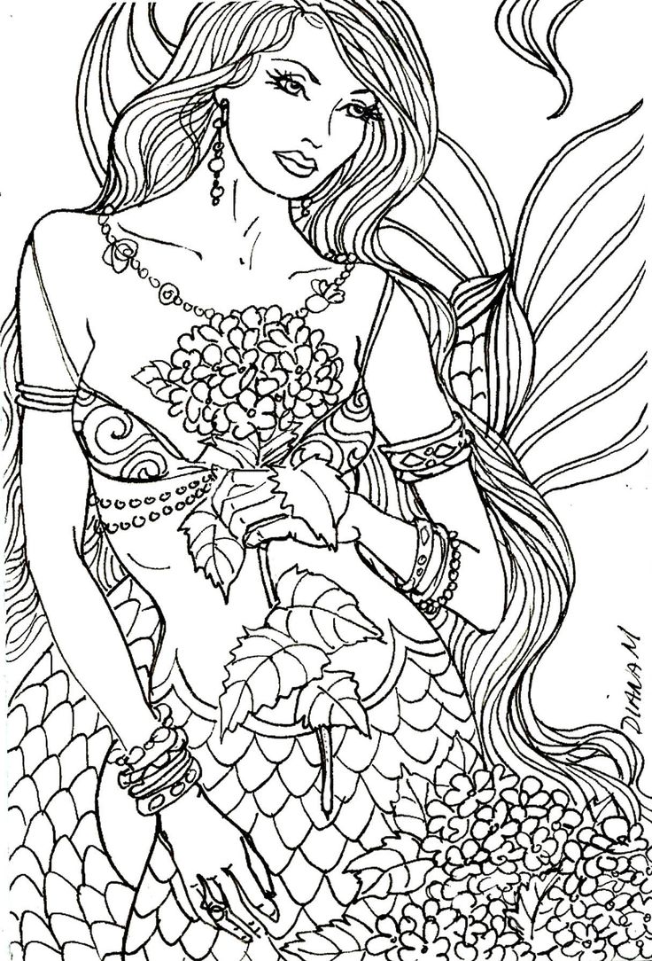 736x1084 Realistic Mermaid Coloring Pages Download And Print For Free