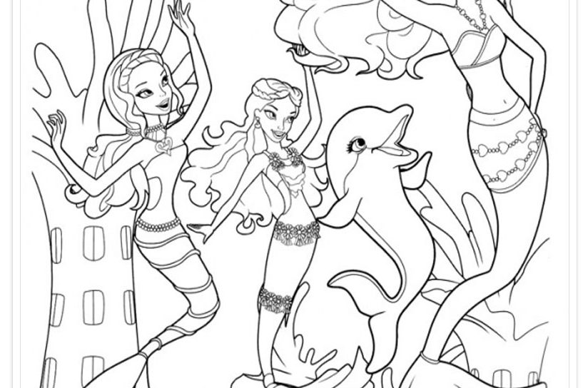 824x544 Mermaid Coloring Page Image With Dolphins Printable Pages
