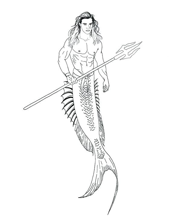 570x737 Merman Coloring Pages Fantasy Merman Adult Coloring Page Stamp