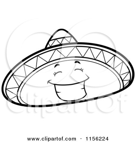 450x470 Cartoon Clipart Of A Black And White Happy Sombrero Hat Character