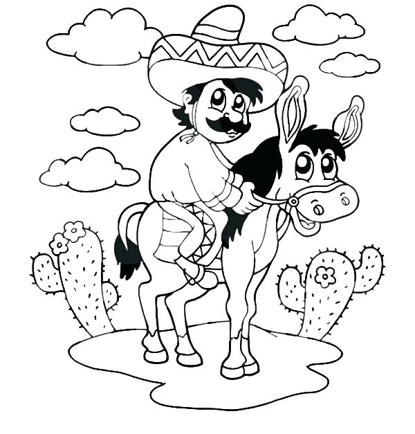 600x627 Coloring Pages Mexico Coloring Pages Donkey Man Sitting On