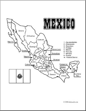 304x392 Clip Art Mexico Map (Coloring Page) Labeled I Abcteach