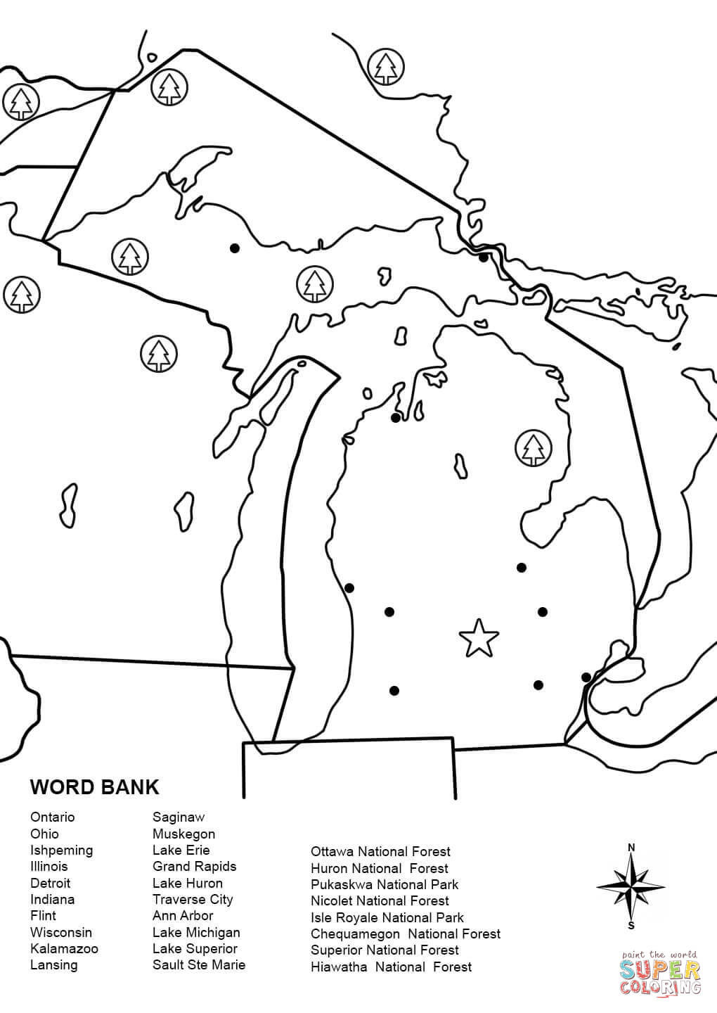 1020x1440 Michigan Map Worksheet Coloring Page Pages