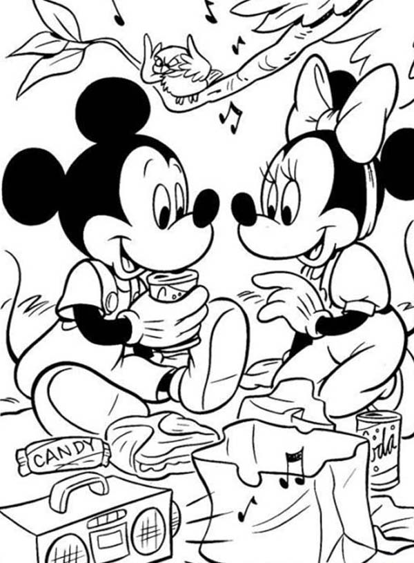 600x816 Mickey And Minnie Mouse Is Going To Picnic Coloring Page