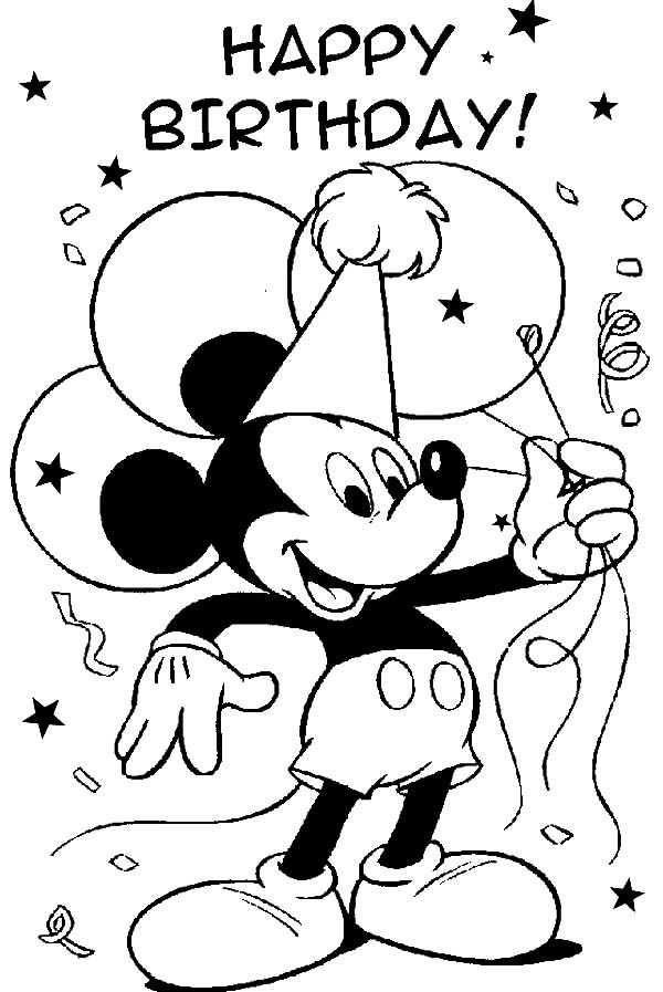 600x897 Mickey Mouse Bring Balloons For Birthday Party Coloring Pages