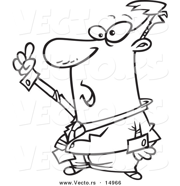 600x620 Vector Of A Cartoon Businessman Holding Up A Finger