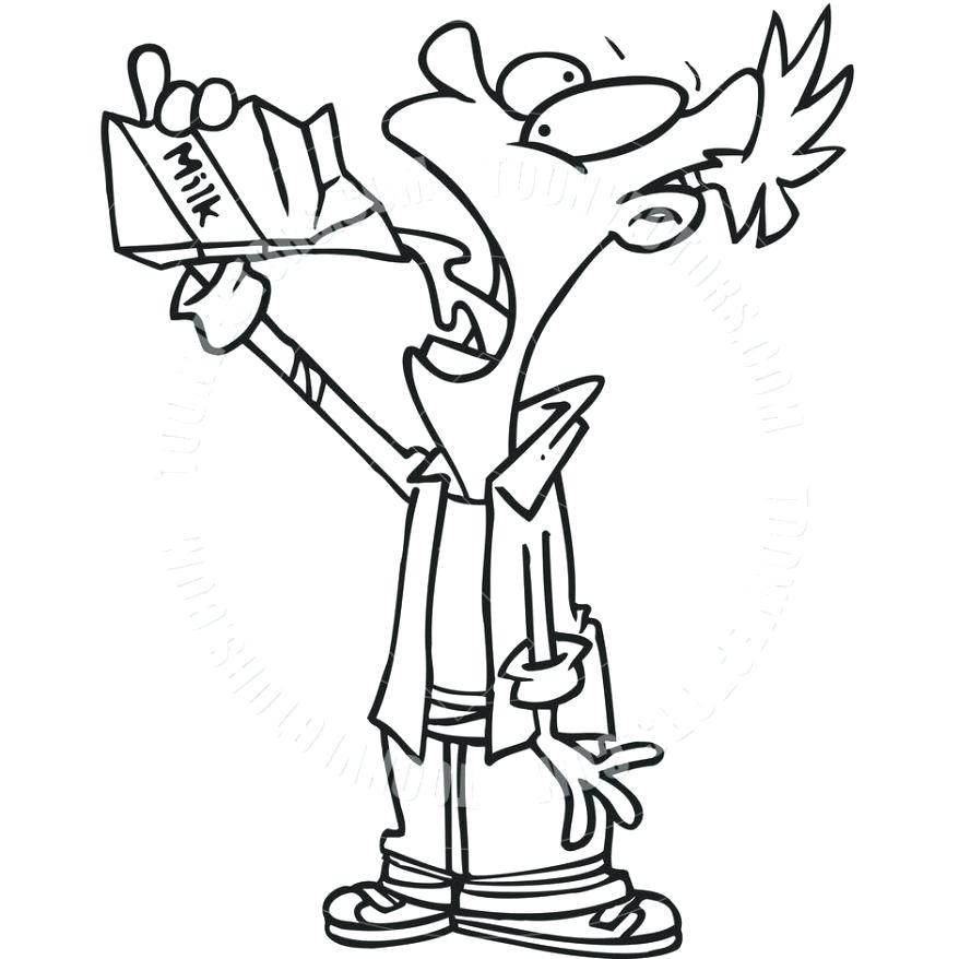 878x878 Milk Carton Coloring Page Cartoon Teenager Drinking Milk Black