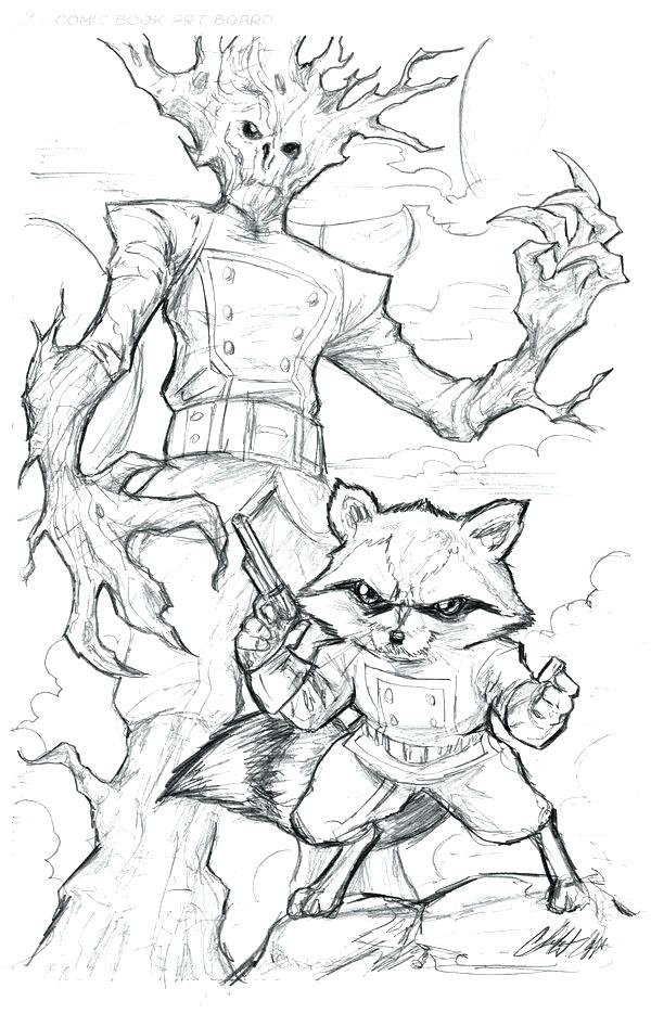 600x935 Drawing Rocket Raccoon Guardians Of The Galaxy Coloring Page