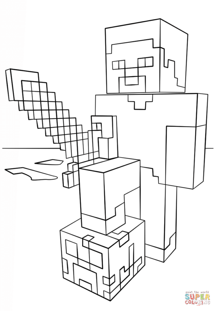 711x1024 Minecraft Sword Coloring Pages Steve With Diamond Page Free