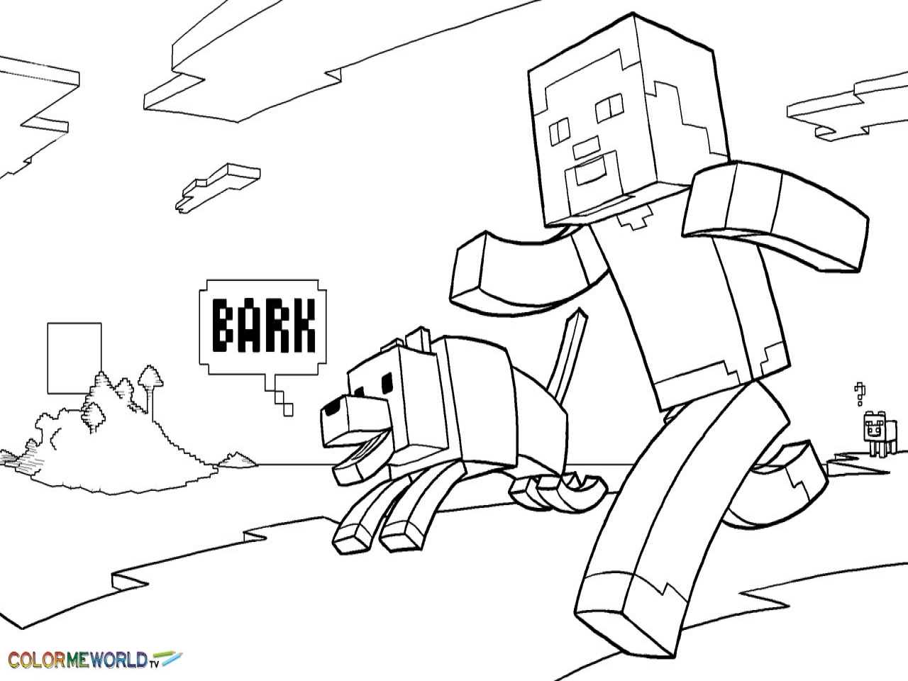 1280x960 All Minecraft Coloring Pages Steve And His Dog Page