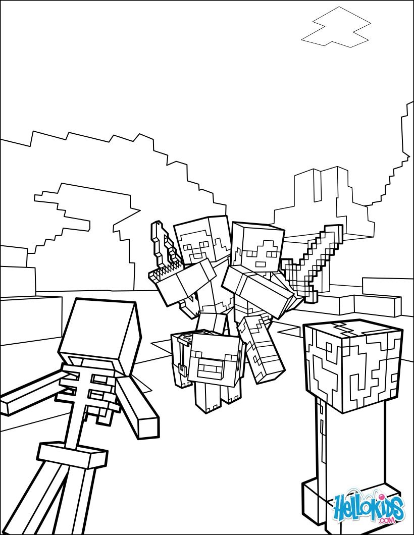 820x1060 Fight All The Mobs Coloring Page On Minecraft Video Game. More