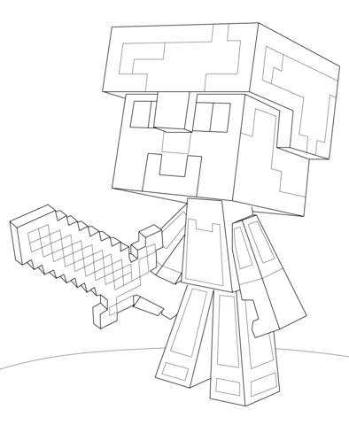 394x480 Minecraft Steve Diamond Armor Coloring Page From Minecraft
