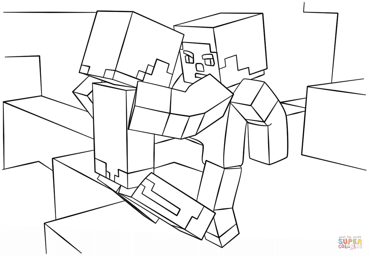 1186x824 Minecraft Fight Scene From Minecraft Coloring Page