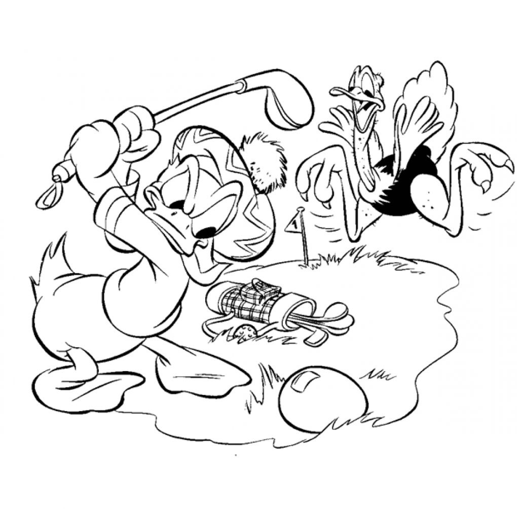 1020x1004 Donald Duck Playing Golf Coloring Pages Printable
