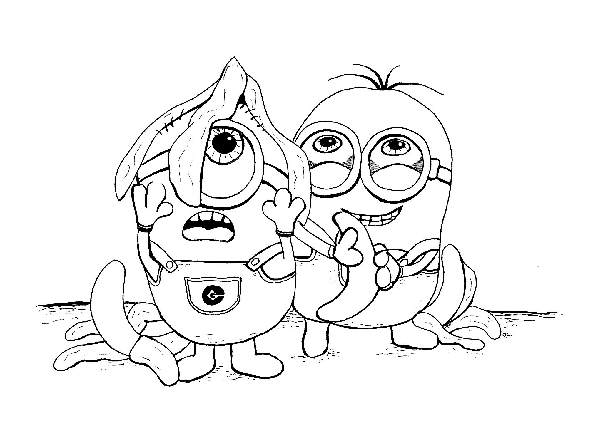 2085x1457 Free Coloring Page Coloring Two Minions And Bananas By Olivier