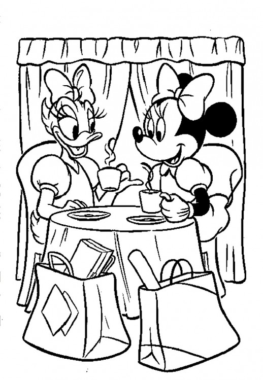 518x749 Daisy Duck Having Tea Time With Minnie Mouse Free Coloring P