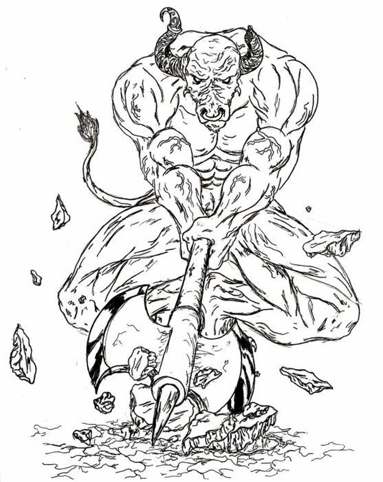 748x940 Minotaur Printable Adult Coloring Pages Of Fantasy Animal