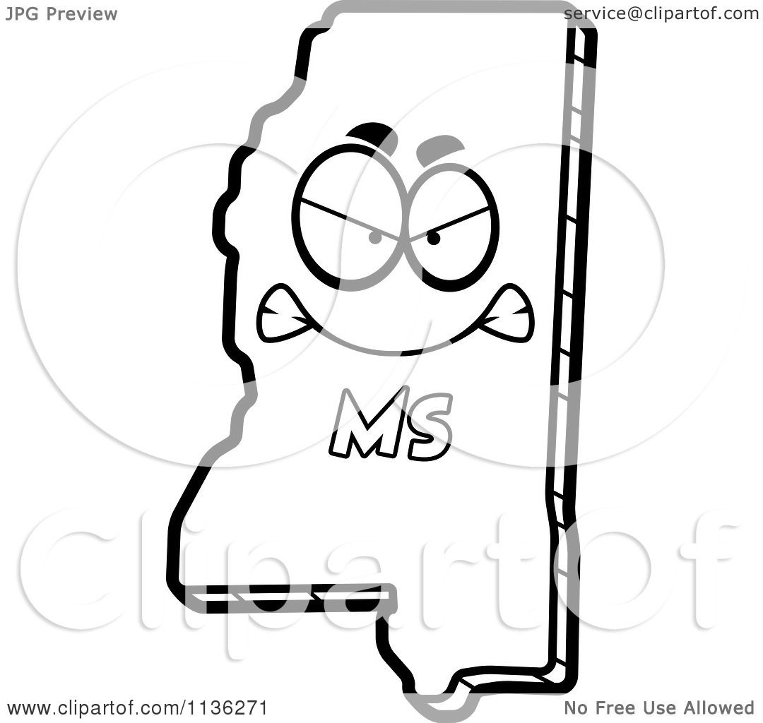 1080x1024 Cartoon Clipart Of An Outlined Mad Mississippi State Character