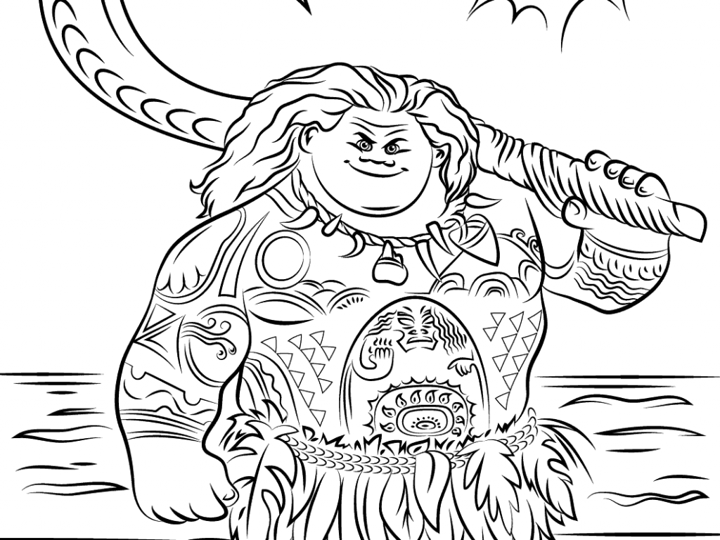 1024x768 Incredible Decoration Coloring Pages Moana Maui From Moana