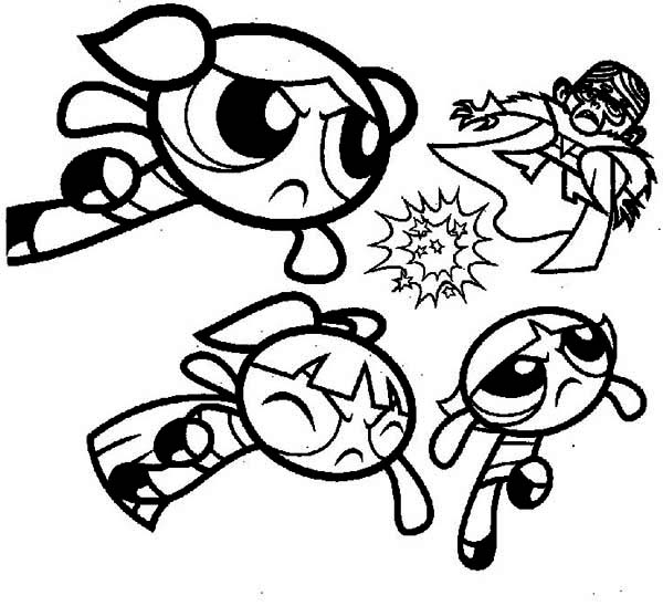 600x548 The Powerpuff Girls Punching Mojo Jojo Coloring Page Color Luna