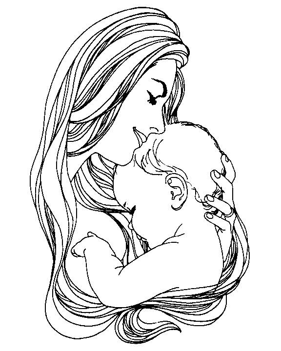 576x720 Mother And Baby Coloring Pages