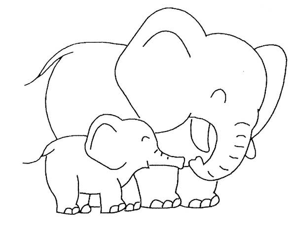 600x461 Baby Elephant Love Her Mother Coloring Page