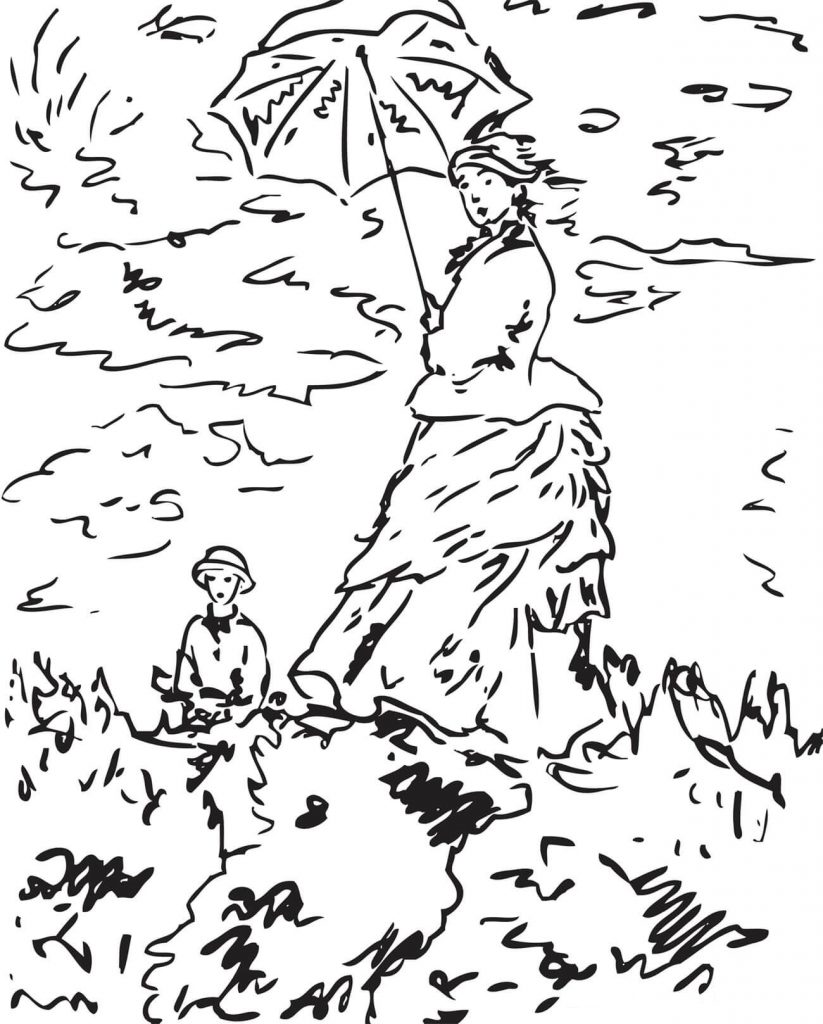 823x1024 La Promenade By Claude Monet Painting Coloring Page