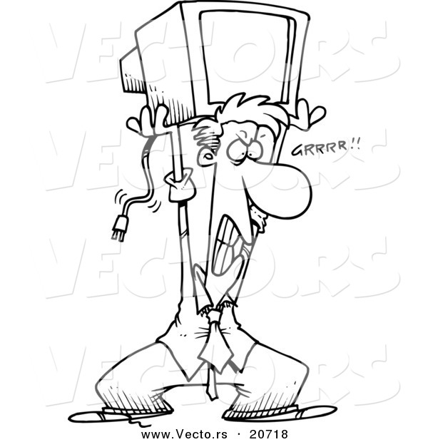600x620 Vector Of A Cartoon Frustrated Businessman Throwing A Computer