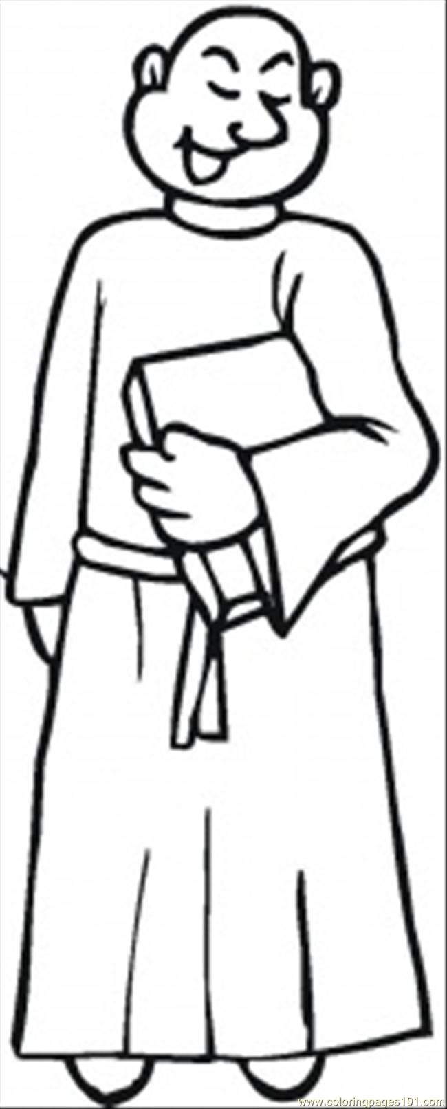 650x1613 Monk With Bible Coloring Page