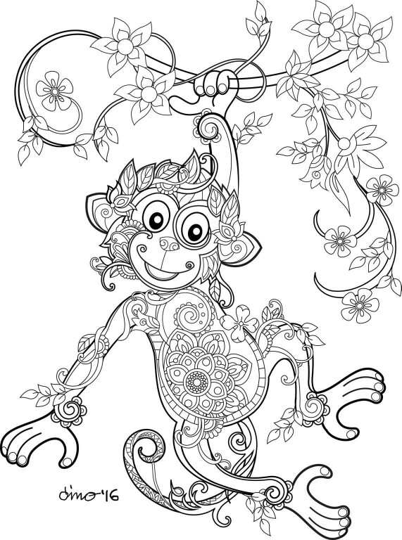 571x768 Monkey Coloring Pages Monkey, Adult Coloring