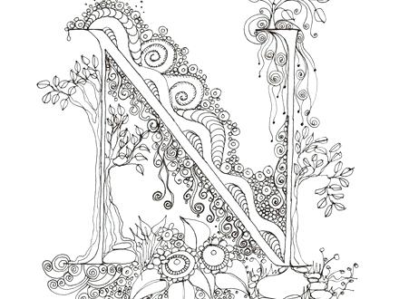 440x330 Illuminated Letters Coloring Pages Monogram Nitial Colour Me