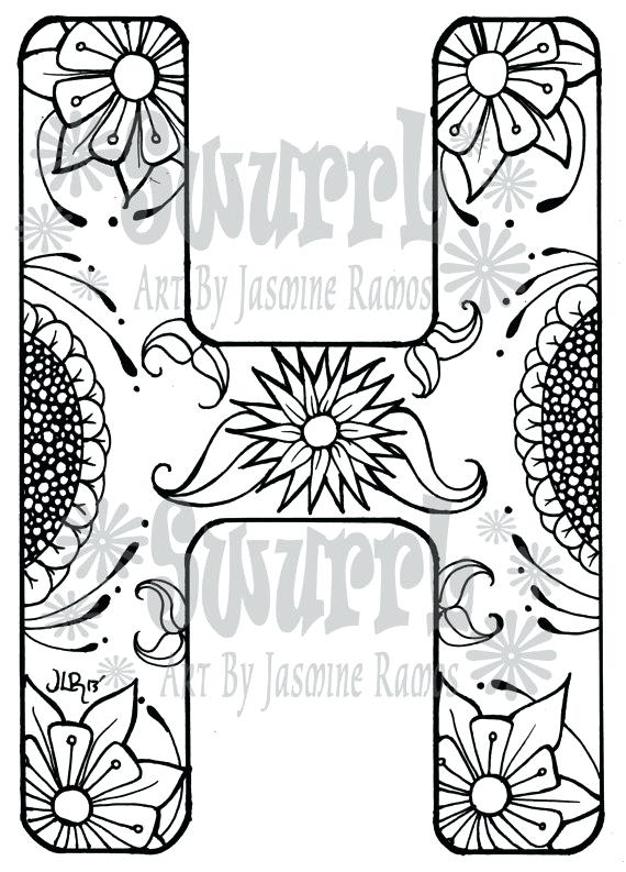 570x793 Instant Download Coloring Page Monogram Letter H By On Alphabet